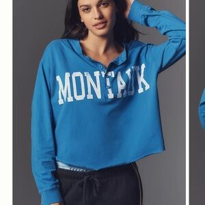 Letluv Montauk Henley Sweatshirt‎ anthropology size XXS NWOT preppy blue